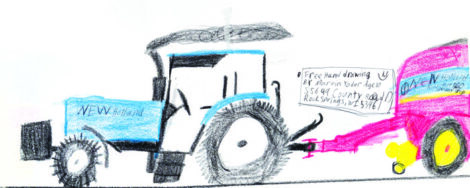 child's drawing of a new holland tractor